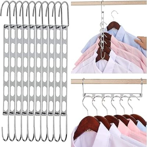 Space Saving Hangers for Clothes, 10 Pack Hanger Organizer Space Saver, Magic Metal Collapsible Closet Organizers, Multiple Hangers in One, College Dorm Room Essentials (V1.0)