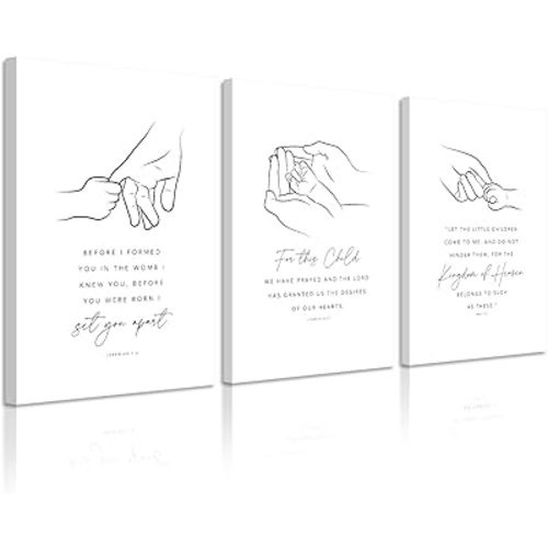 Joocrise Nursery Scripture Wall Art Set of 3 Nursery Bible Verse Wall Decor Baby Christian Canvas Art Christian Artwork Bible Verse Poster for Kids Room 12x16 Inch Ready to Hang