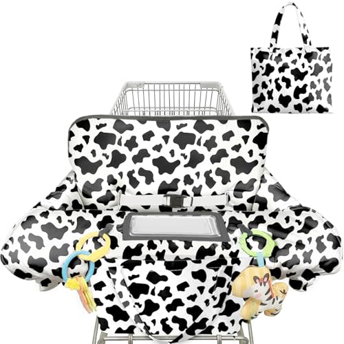 Shopping Cart Cover for Baby 2-in-1 High Chair Cover with Safety Harness | Multifunctional Dark Cow Pattern Cart Covers for Babies Soft Padded Grocery Cart Cover for Baby Boy Girl