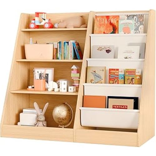 4 Tier Wooden Bookshelf, 4 Layer Sling Bookcase, Book Storage for Rooms, Magazine Rack, Bookshelf Nursery Wall, Book Organizer, Wood