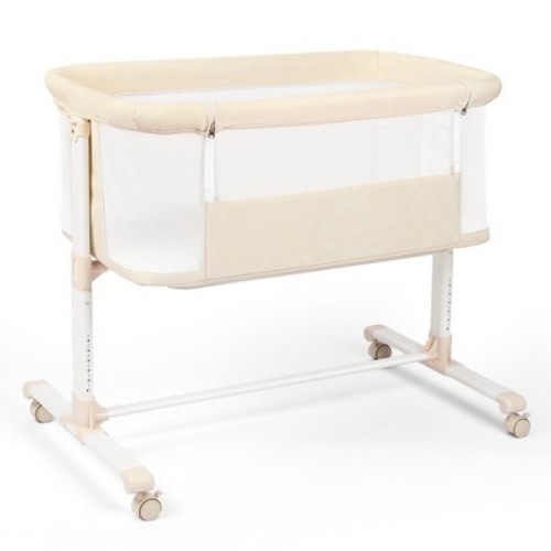 TODECARE Baby Bassinet Bedside Sleeper, 2 in 1 Folding Portable Bedside Sleeper with Wheels, All-Sided Mesh Infant Travel Crib for Toddlers, Beige