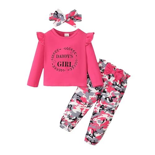 Mikrdoo Baby Girl Clothes Toddler Girl Outfits Long Sleeve Ruffle Shirt Tops Baby Camo Pants