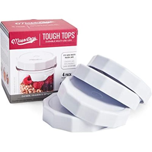 Masontops Tough Tops - Ball Wide Mouth Mason Jar Lids Plastic Leakproof - BPA-Free White Plastic Mason Jar Lids - Reusable Dry Canning Lids fit Ball Jars (Ball Mason Jars not included)