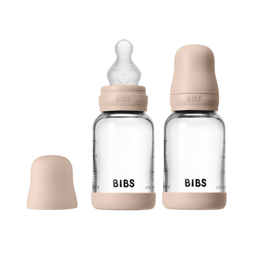 BIBS Glass Baby Bottle 4oz Silicone 2-Pack Blush | Slow Flow – Bibsworld store US