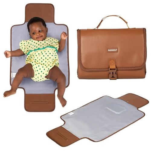 BabbleRoo Baby Changing Pad - Comfortable Portable Changing Pad, Compact, Fits in Any Diaper Bag - Lightweight and Soft with Cute Designs, Convenient Pockets, Extra Head Support – Brown