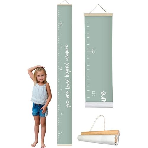 Morxy Canvas Growth Chart for Kids - Unisex Kids Room Wall Decor - Measuring Height Chart- Wall Tape with Height Chart for Kids (Canvas, Loved Beyond Measure- sage)