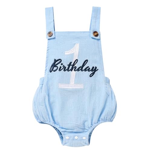 Baby Boys Girls 1st Birthday Romper Baby First Birthday Outfit Boy Solid Color Jumpsuit Cake Smash Outfit