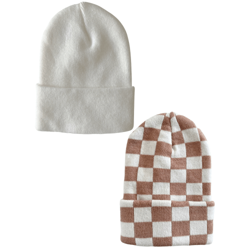 2-Pack Baby's First Hat®, Warm White & Tan Checkerboard