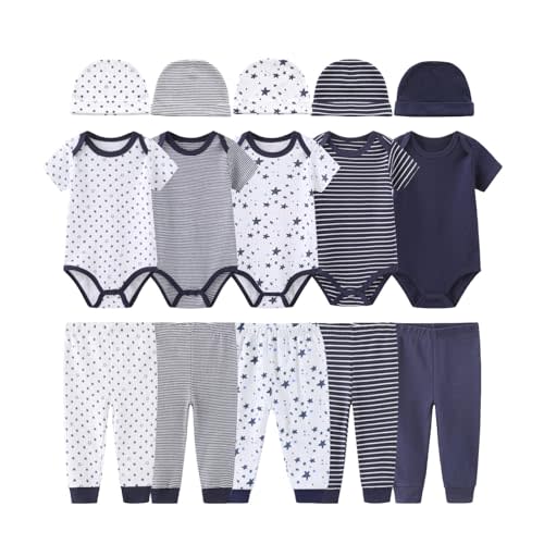 0-12 Months Unisex Baby Pants Sets New born Bodysuit and Hats 15 Pack Boy Girl Infant Comfort Outfit Clothes