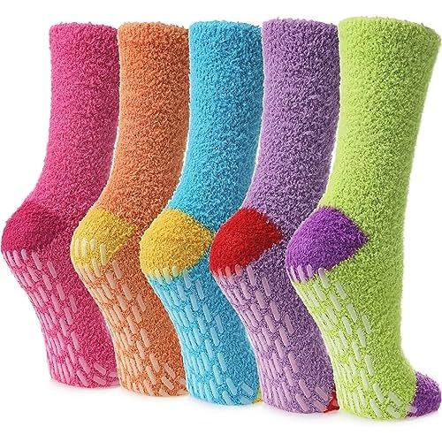 LINEMIN Non-Slip Fuzzy Socks for Women - Cozy Hospital Soft Fluffy Socks With Grips - Winter Warm Slipper