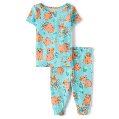 Baby And Toddler Girls Capybara Snug Fit Cotton Pajamas - Blue