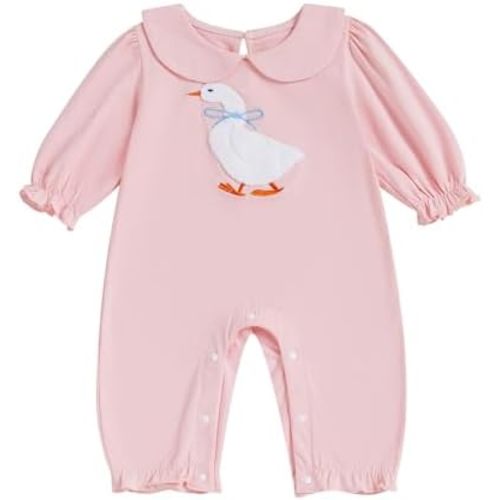 Baby Girl Fall Winter Clothes Newborn Silly Goose Romper Long Sleeve Round Neck Jumpsuit Cute One Piece Outfit