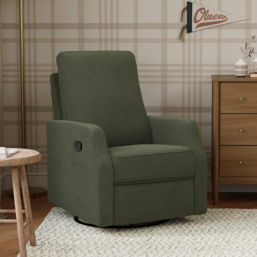 daVinci Lucas Pillowback Manual Swivel Recliner - Cozy Olive Boucle