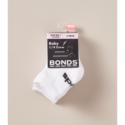 5 Pack Bonds Baby 1/4 Crew Socks