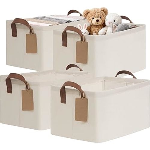 CHICVITA 4 Pack Storage Baskets for Shelves, Collapsible Fabric Closet Baskets for Organizing, Shelf Bins with Metal Frame, Clothes Towel Organizer for Closet, 14.8" x 10.3" x 8.3", Beige