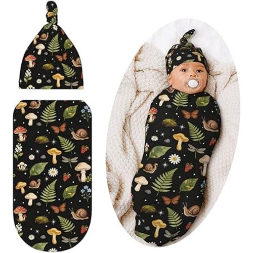 Mushroom Swaddle Blanket with Hat for Baby, Swaddling Mushroom Baby Stuff