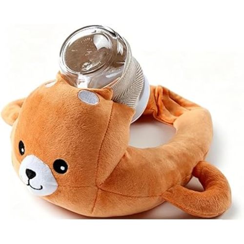 Plush Bottle Holder Pillow, Hands Free Feeding Nursing Assistant, Ergonomic Bottle Support Cushion, Soft Animal Cover Protector, Machine Washable (Bottle Not Included) (Brown Bear)