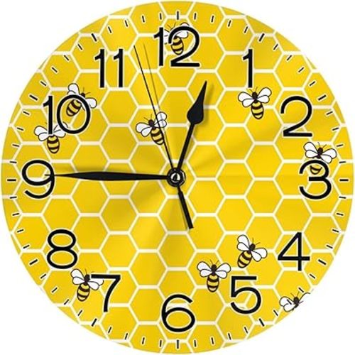 Yellow Bees and Honey Wall Clock Bees Round Wall Clock Silent Non Ticking Clock 10 Inch Round Clocks Home Decor for Office School Kitchen Living Room