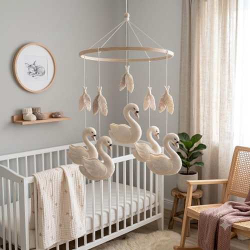 Swan Baby Mobile, Felt Swan Crib Mobile, Nursery Decor, Swan Nursery Mobile, Neutral Baby Mobile, Elegant Nursery Decor, Baby Shower Gift