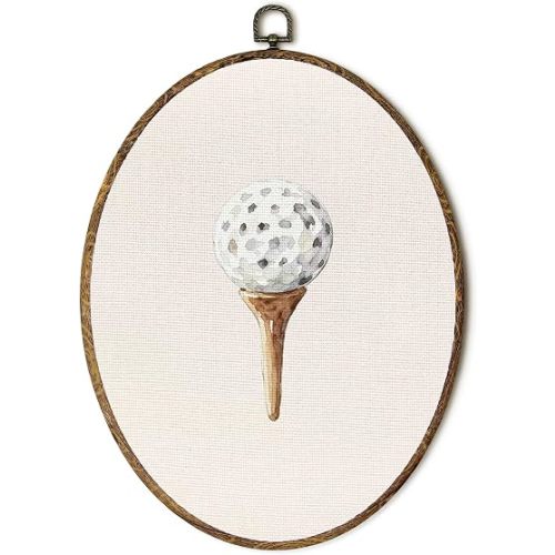 EGVQK Vintage Golf Sport Oval Wall Art, Vintage Sports Framed Canvas Prints Wall Art, Golf Nursery Oval Canvas Hanging Wall Decor for Kids Boy Nursery Room Bedroom Gym Playroom Decorations, 8.5x11.5in