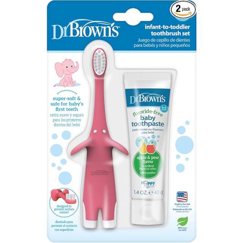 Dr. Brown's Infant-to-Toddler Toothbrush Set, 1.4 Ounce, Pink