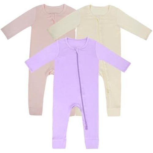 Baby Boys Girls Rayon Footless Long-Sleeve One-Piece Romper Baby Jumpsuit Newborn Clothes 3-Pack