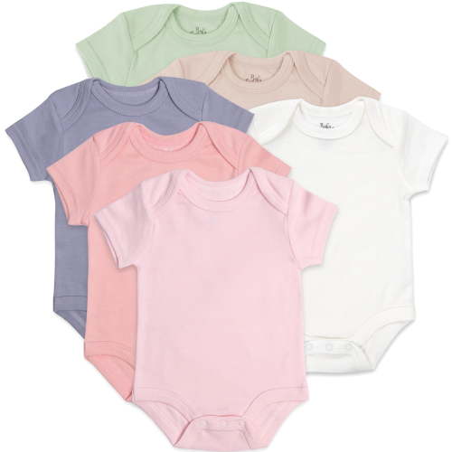 Baby Essentials Baby Girls of 9 Months Solid Pastel Color 6 Piece Bodysuit Set