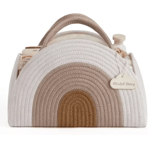 Blissful Diary Baby Diaper Caddy Organizer, Cotton Rope Diaper Caddy Basket, Large Storage Basket for Newborn Boys and Girls, Gift for Baby Shower List, Newborn Essentials, Earthy Rainbow