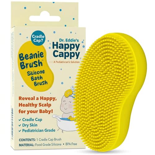 Happy Cappy Beanie Brush - Cradle Cap Brush for Babies, Dry Skin Care, Gentle Exfoliating Baby Scalp Scrubber for Bathing, Helps Dandruff and Flakes, Food Grade Silicone, BPA Free