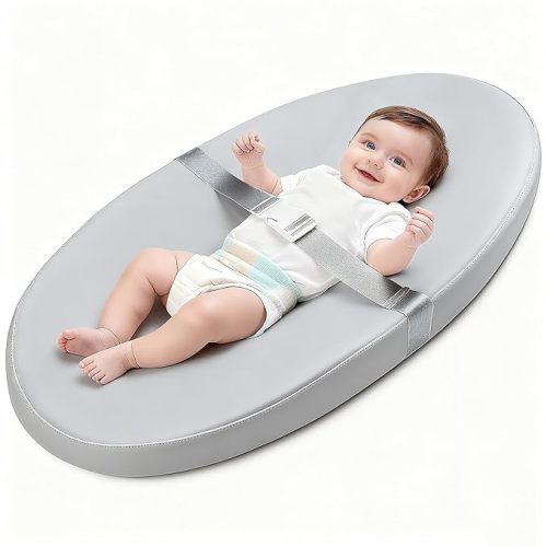 Baby Diaper Changing Pad, Wipeable Baby Changing Pad for Dresser, Contoured Waterproof Changing Pad with PU Cover, Non-Slip Safety Belt & Bottom, Portable, Lightweight (Grey)