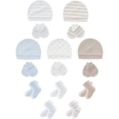 Baby Hats Mittens and Socks Set Soft Cotton Newborn Hat Glove for Boys Girls 0-6 Month