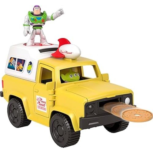 Fisher-Price Imaginext Disney and Pixar Toy Story Pizza Planet Truck with 3-inch Buzz Lightyear & Alien Friend Action Figures, Toy Vehicle & Pizza Projectile Accessories