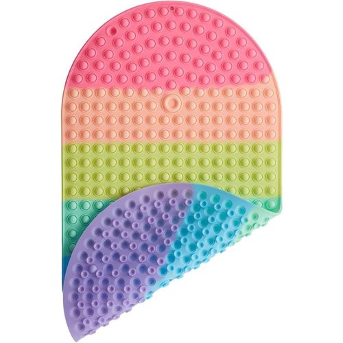Baby & Toddler Bath Mat for Tub,Silicone Non Slip Bathtub Mat for Kids with 27 x 15 Inches for Storage, Rainbow Bathbub Mat with Push Pop Bubbles, Machine Washable Shower Mat, Colorful, Oval
