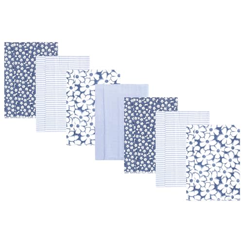 Hudson Baby Unisex Baby Cotton Flannel Burp Cloths 7-Pack, Blue Cosmos, One Size