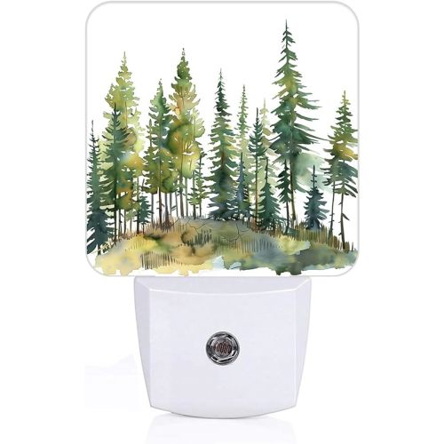 Watercolor Forest Night Light,Plug Into Wall Decor for Stairway,Hallway,Kitchen,Dusk to Dawn Sensor Nightlights for Boys/Girls/Women/Men Room Gifts