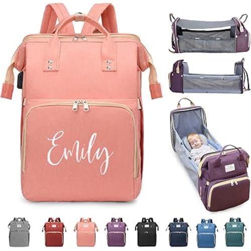Personalized 3 in 1 Diaper Bag Backpack with Changing Station, Multifunctional Large Baby Diaper Bags for Boys & Girls Portable, Custom Lightweight Changing Bag, Newborn Baby Essential Gifts