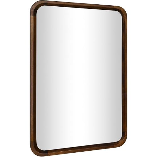 Wood Bathroom Mirror for Wall,Rectangle 24 x 36 inch Hanging Vanity Brown Tempered Mirrors with Rounded Corner for Living Room,Bedroom,Entryway (Walnut, 24x36 Inch)