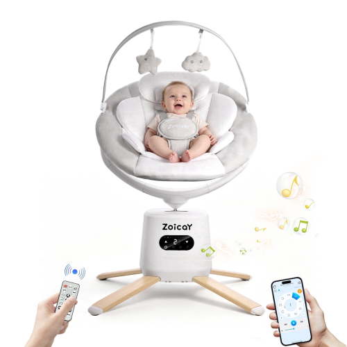 Zoicay Baby Swing, Infant Swing with 8 Motions & 8 Speeds, 360° Rotating Seat, Bluetooth Music & 6 Preset Melodies, APP Remote Control, White