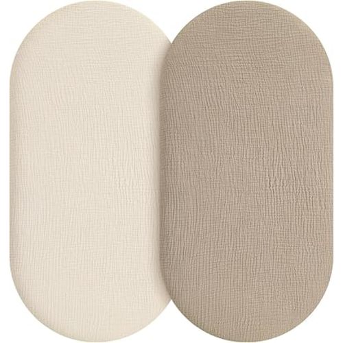 Muslin Bassinet Sheets Girl Boy, 100% Cotton Fitted Bassinet Sheet Set 2 Pack Bassinet Mattress Sheets Universal Fit for Rectangle, Round, Oval, Hourglass Mattress, Soft Breathable