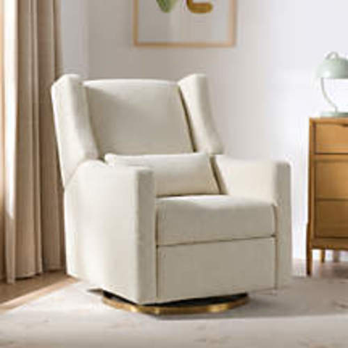 Babyletto Kiwi Ivory Boucle Nursery Power Glider Recliner Chair with Gold Base
