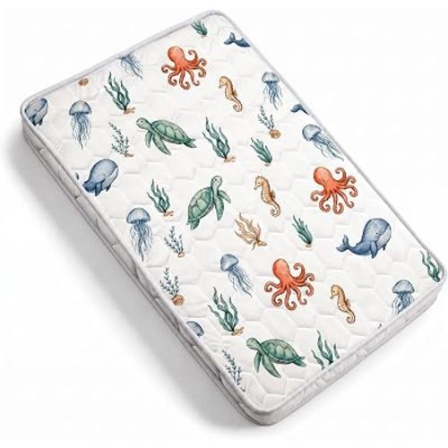Pack and Play Mattress Pad 38x26x1.5, Ocean Animals Pack n Play Mattress for Baby Toddler, Breathable Firm Foam Playpen Mattress with Non-Slip Bottom, Portable Playard Mattress for Graco/Baby Trend