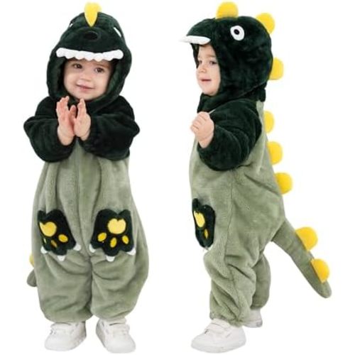 TONWHAR Infants & Toddlers Animal Costume for Halloween & Playwear - Dinosaur Tiger Hooded Romper Jumpsuit for Baby Boy Girl