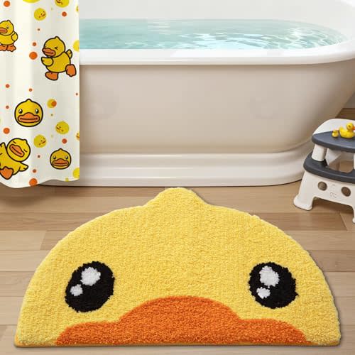 LUMI Cute Animal Bathroom Rugs, Soft Absorbent Non Slip Bath Mats, 18"x28" | Yellow Rubber Duck Design, Quick Dry Microfiber, Machine Washable, Ideal Floor Mat for Shower Sink Bathtub Kid’s Room Decor
