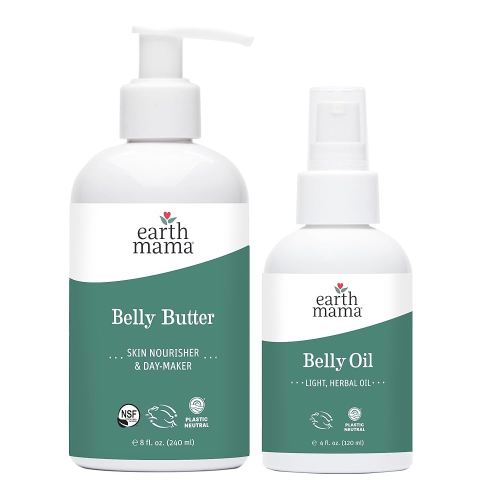 Earth Mama Belly Butter & Belly Oil Bundle for Dry, Stretching Skin | Moisturize + Encourage Skin's Natural Elasticity During Pregnancy & Beyond, 8-Fluid Ounce & 4-Fluid Ounce