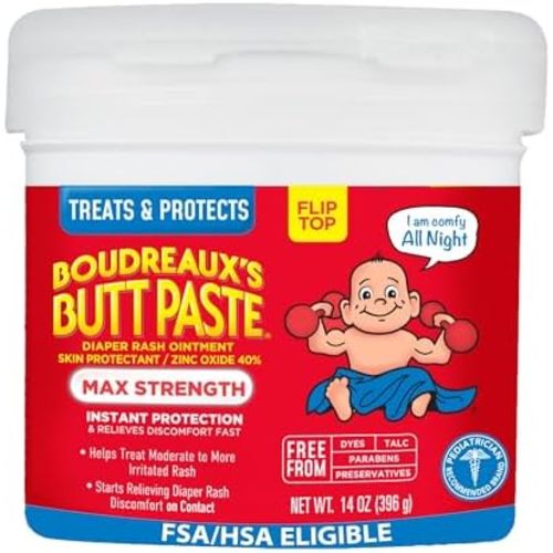 Boudreaux’s Butt Paste Maximum Strength Diaper Rash Cream, 14 Oz Jar