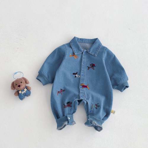 Little Puppy Baby Denim Jumpsuit – Peachy Bloomers
