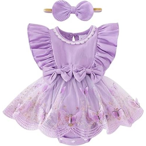 TOKIAGO Baby Girl Clothes Newborn Summer Outfits Butterflies Embroidery Tulle Ruffle Sleeveless Infant Romper 0-18 Months