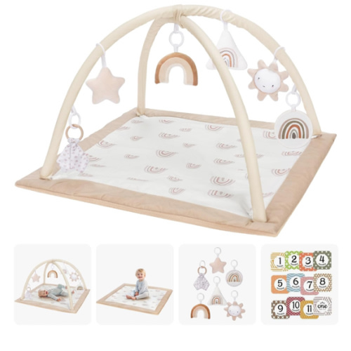 Washable Tummy Time Mat, Baby Play Gym with 6 Featured Toys and 12 Milestone Cards, Baby Gym for Infant & Toddler, Deluxe Larger Baby Play Mat, Baby Play Mats for Floor, Non Slip Mats
