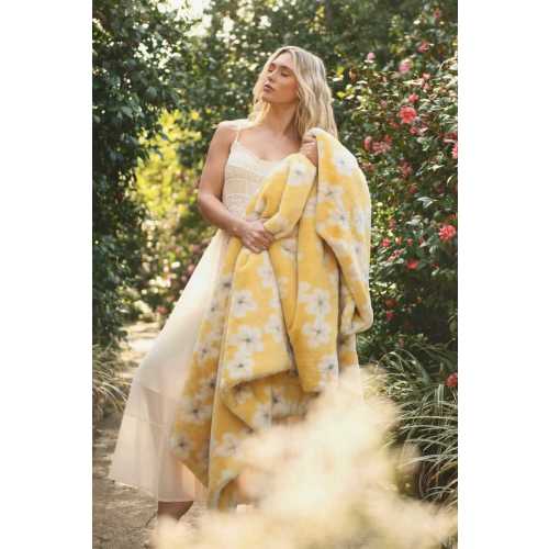 Lush Butter Yellow Floral Plush Blanket