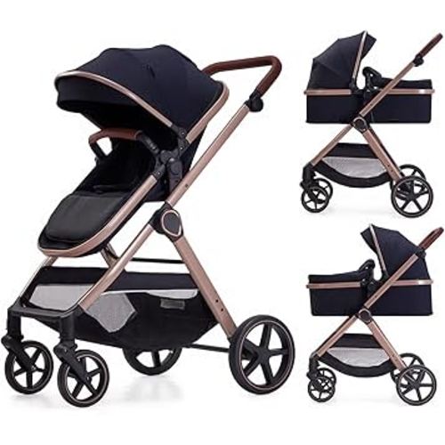 2 in 1 Baby Stroller, Newborn Infant Toddler Convertible Bassinet Pram Stroller for 0-36 Months Old Babies (Black)